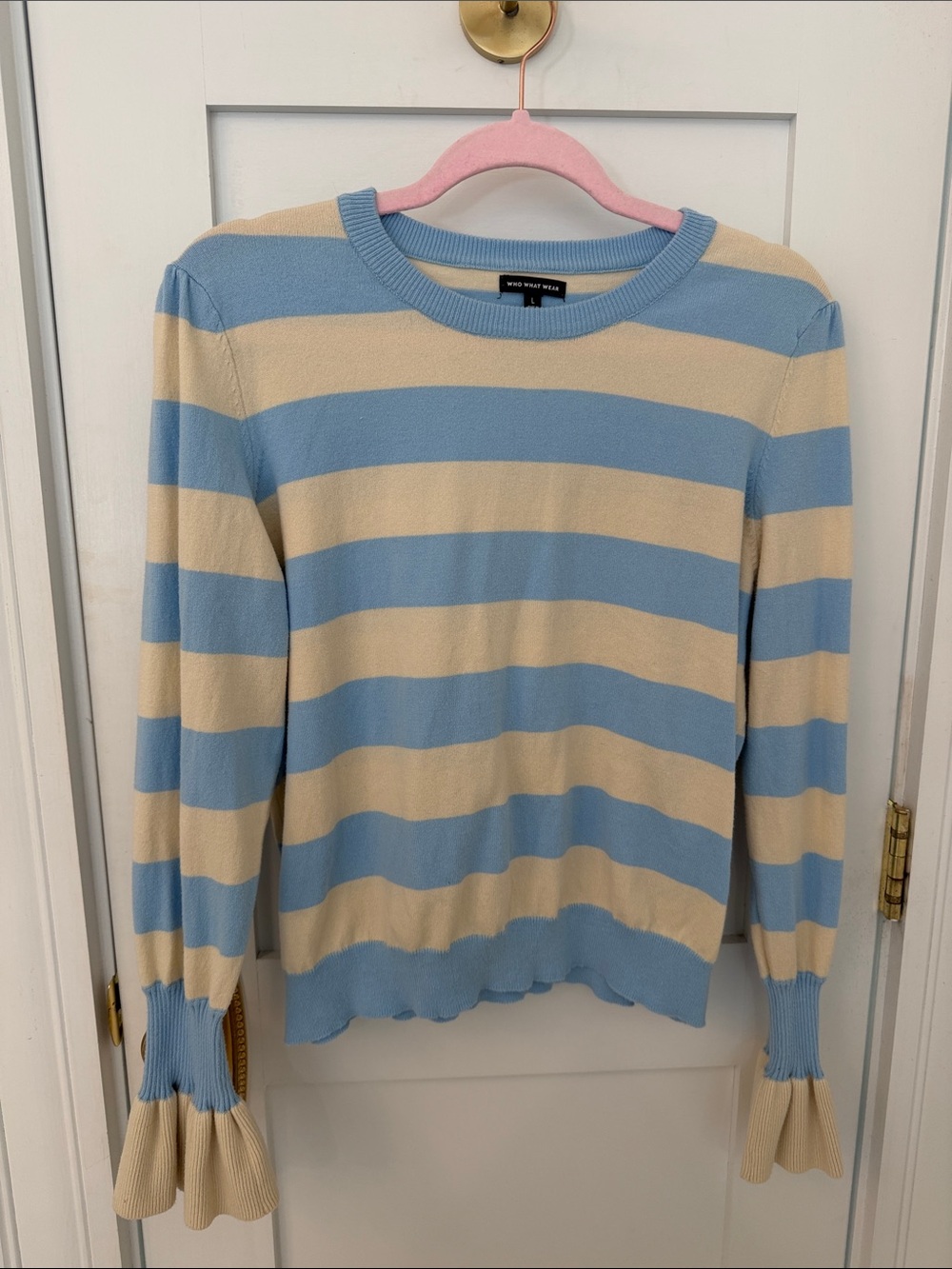Who What Wear Light Blue & Cream Striped Sweater